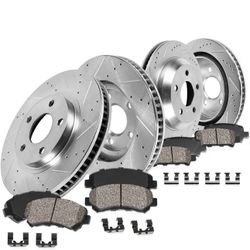 Callahan Brake Parts Front and Rear Brake Kit For 2018 2019 Infiniti Q50 Q60 Drilled and Slotted Brake Rotors and Ceramic Brake Pads
