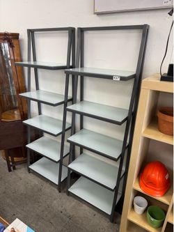 Crate & Barrel Ladder Bookcases Metal Frame Frosted Glass Shelves ($85 each)