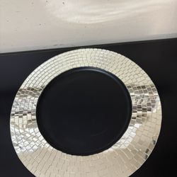 Beautiful Decorative Mirrored Plate With Black Base 13”