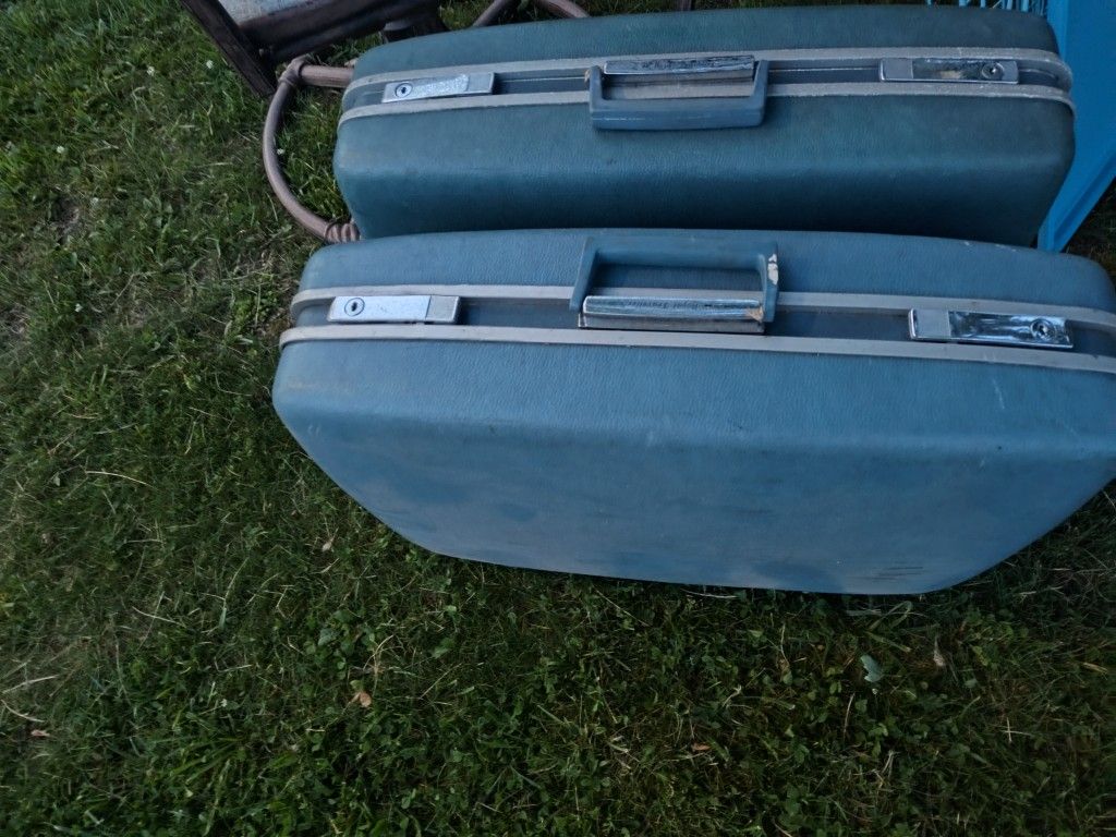 2 Royal Traveler Blue Suitcases, 70's Style, Sturdy, Heavy