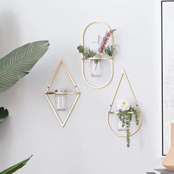 CosmoLiving Gold Geometric Wall Planter Set with Glass Holders