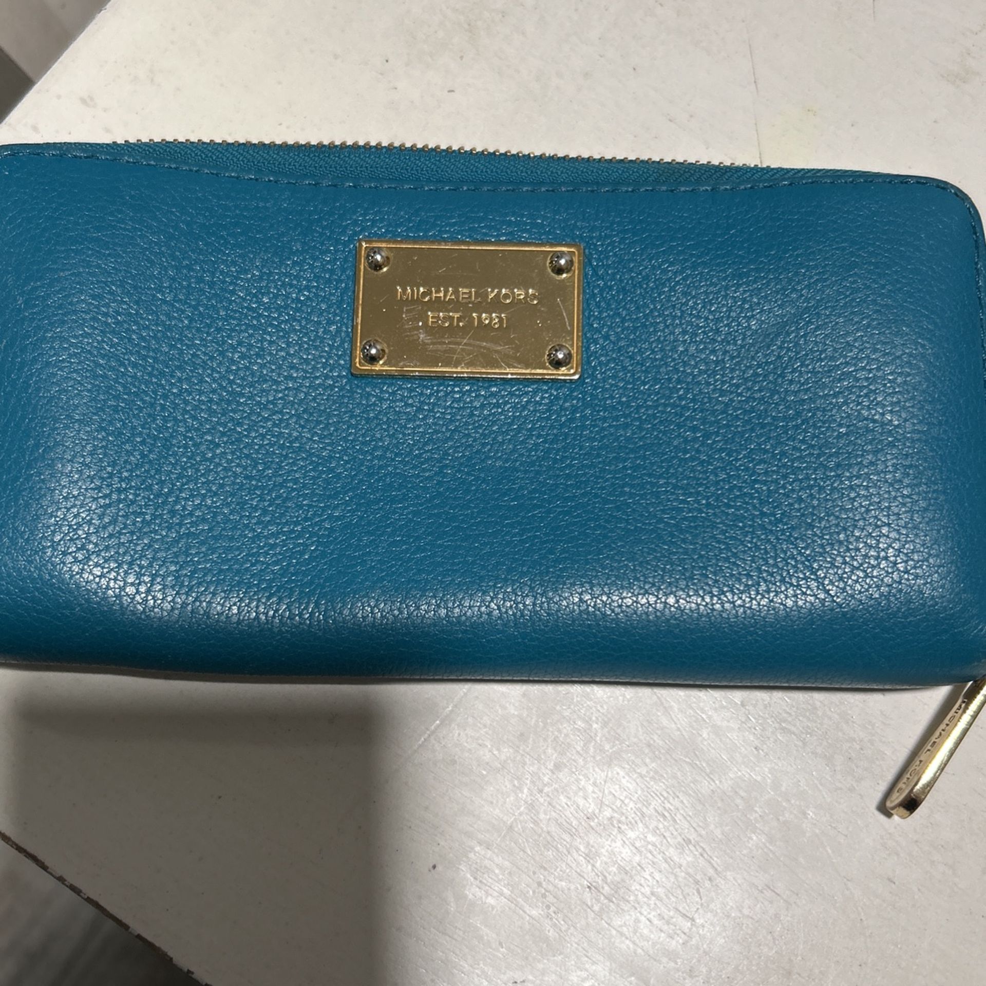 Michael Kors Turquoise Leather Zip Around Wallet