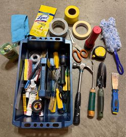 Toolbox with Assorted Home Tools & Cleaning Supplies!