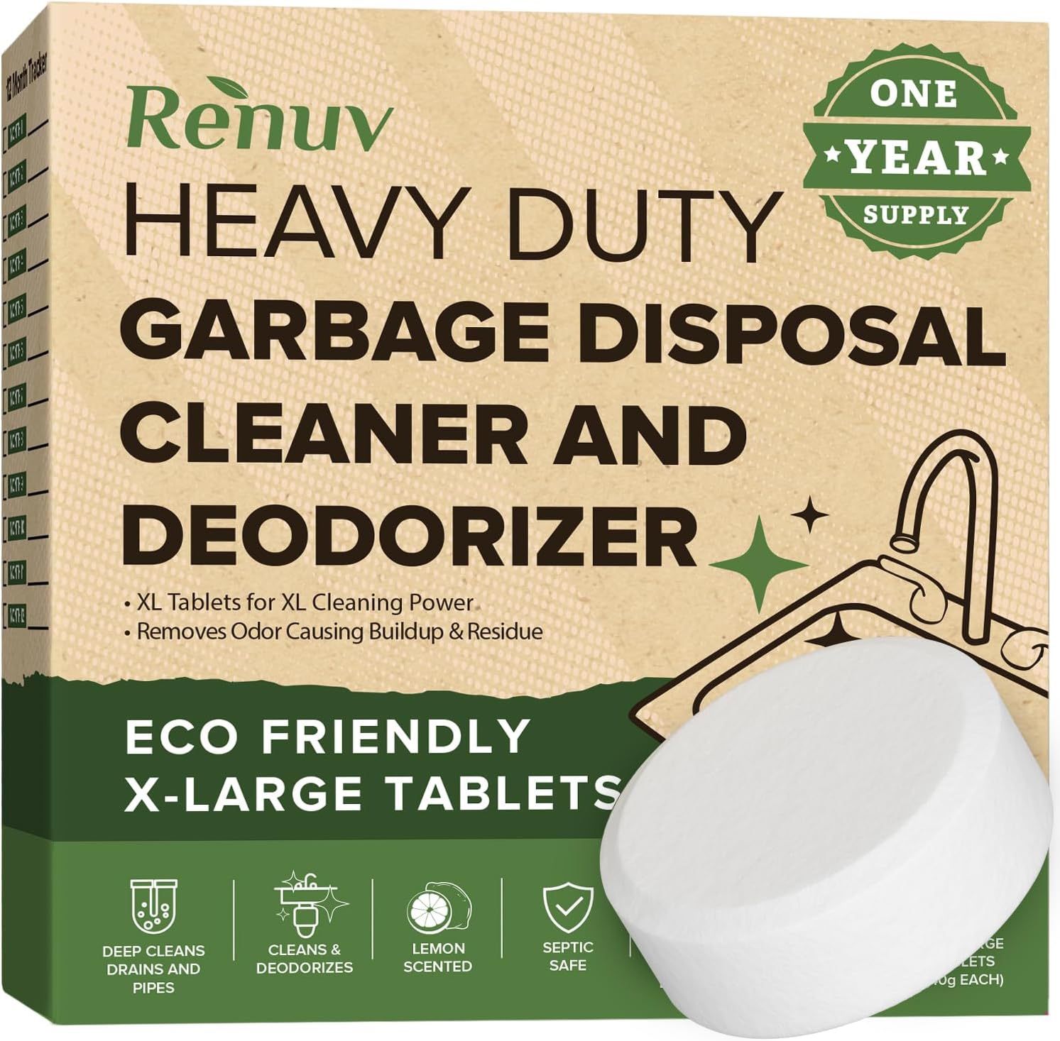 1-Year Supply Renuv Garbage Disposal Cleaner Deodorizer Tablets Drain