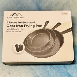 BRAND NEW  Woodcrest & Maple 3-Piece Cast Iron Skillet Set (NIB)