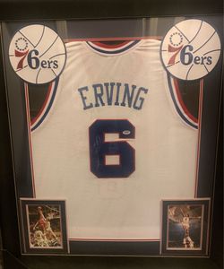 Dr. J signed framed jersey