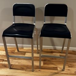 Set  of 2 Emeco 1951 by BMW Designworks Bar Stools Chairs Dark Blue USA made.