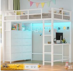 Twin Loft Bed with Desk, 8 Storage Drawers