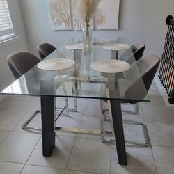 Modern Glass Dining Table + 4 Chairs - Used Like New