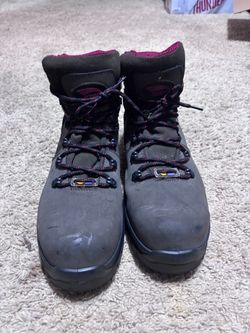 Gray Leather Hiking Boots with Red Accents
