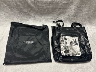 Women's Guess black gray graphic Tote shoulder Bag Handbag purse Removable Pouch