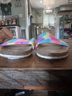 Tie-Dye Slide Sandals with Cork Footbed