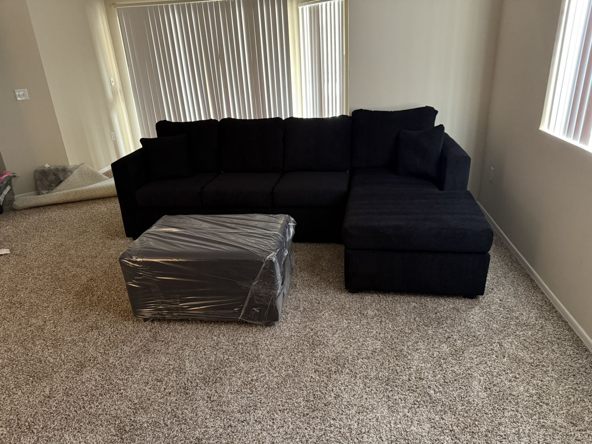 Brand New Black Sectionals With Free Ottoman