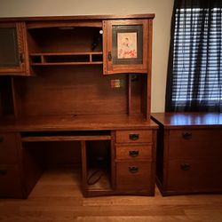Solid Wood Desk w/Hutch and File cabinet 