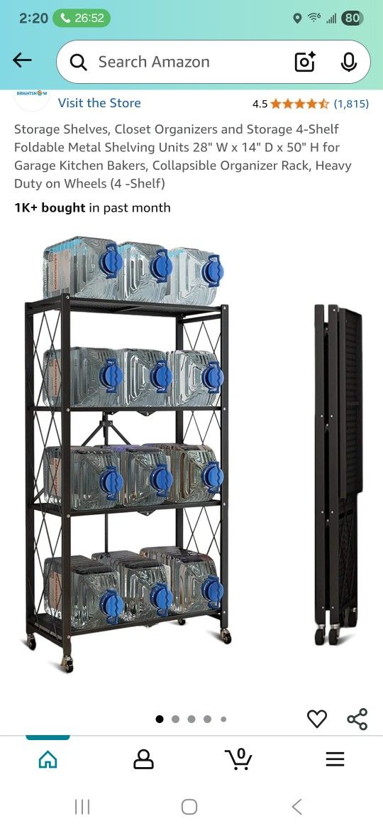 Storage Shelves, Closet Organizers and Storage 4-Shelf Foldable Metal Shelving Units 28" W x 14" D x 50" H for Garage Kitchen Bakers, Collapsible Orga