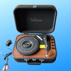 New, Bluetooth Turntable with Speakers - 3-Speed Vinyl Record Player