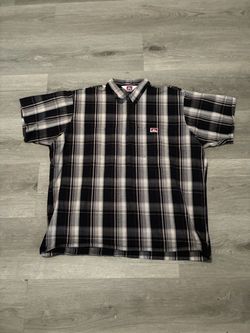 Ben Davis Men’s Black/Gray Plaid 1/2 Zip Short Sleeve Work Shirt