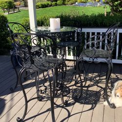 Metal And Glass Outdoor Bistro Set