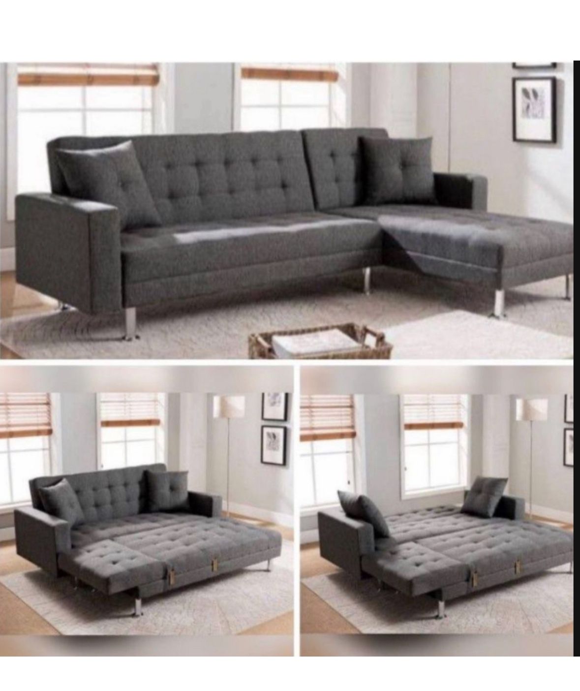 Sectional Chaise Reversible Convert to bed 96”x61”