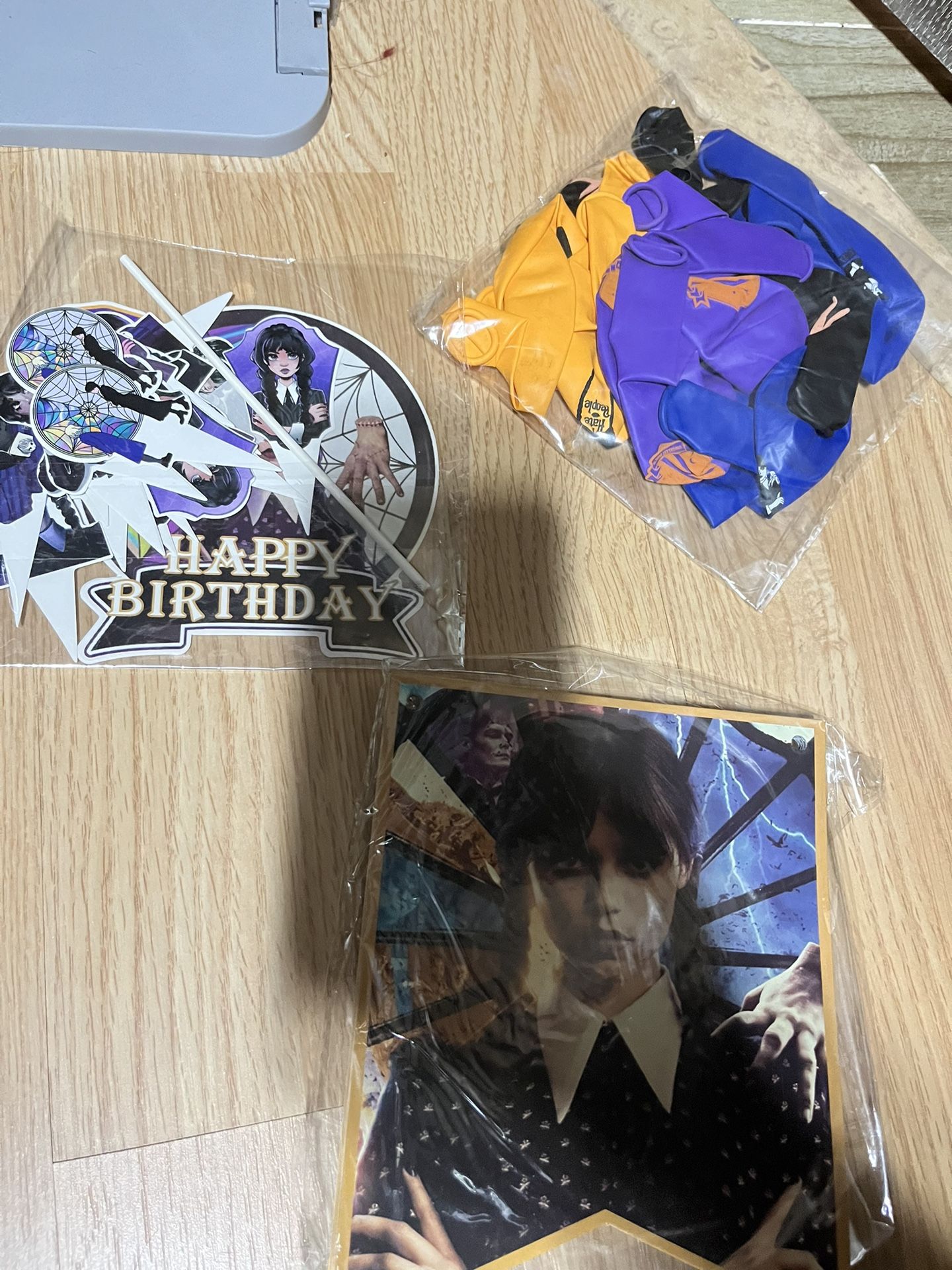 Adams Family Wednesday Birthday Party Supplies Balloons, Banner, Cake Topper, Cup Cake Toppers