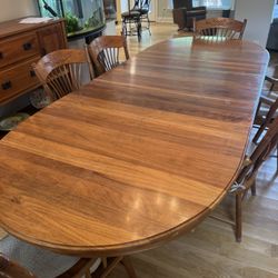 Beautiful Amish Solid Walnut Dining Set - Table With Leaves, 6 Chairs, & Hutch