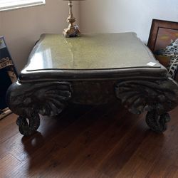Exotic Coffee Table With Elephant Carved Legs