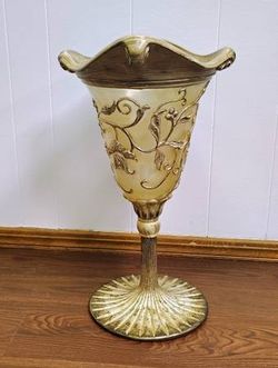 24" Gold Clear Silver Raised Relief Grapevine Venue VTG Scroll French Floor Vase