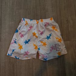 Eric Emanuel Men's Mesh Athletic Shorts Star Print Drawstring White/Blue