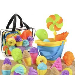 Kids Beach Sand Toys Set, Sand Tools with Bucket Pinwheel Shovels Ice Cream Mold Set, Kids Outdoor Toys