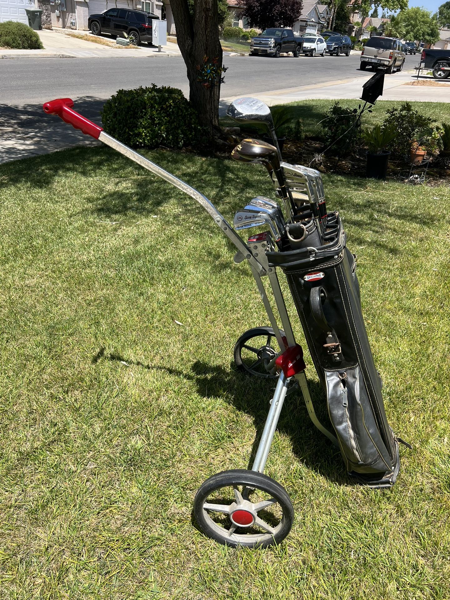 Sam Sneed Blue Ridge Golf Club Set Irons 2,3,4,5,6,7,8,9,SW Woods 3,4 With Spalding Bag And Wilson Classic III Cart