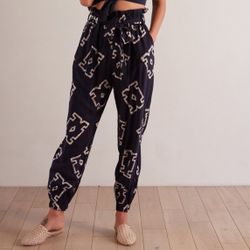 THE ODELLS Tie Front Phaedra Jogger Black Ankle Beach Pants Anthropologie EUC