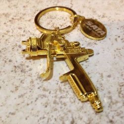 Three SATAjet Spray Gun Keychains Gold & Foam SATA jet Keyring IWATA DEVILBISS WALCOM