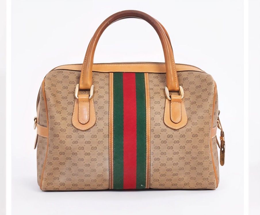 AUTHENTIC Vintage Beige GUCCI GG MEDIUM Boston Bag