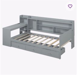 Modern Gray Full Size Daybed with Storage & Shelving