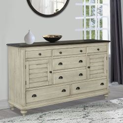 Sunset Trading  Shades of Sand Cream Walnut Brown Solid Wood Two Tone Sideboard/ Dresser