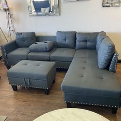 Dark Gray Sectional & Ottoman 