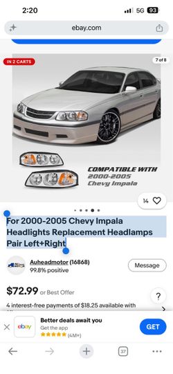 2000-2005 Chevy Impala Headlights Replacement Pair