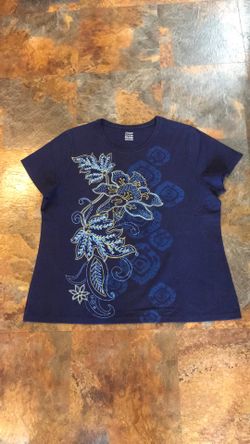 Hanes navy blue T-Shirt floral print S/S size XXL