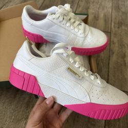New White & Pink Leather Puma Women’s Gym Shoes