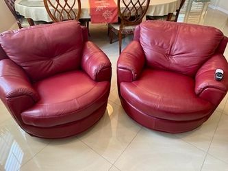 100% Red leather swivel chair set