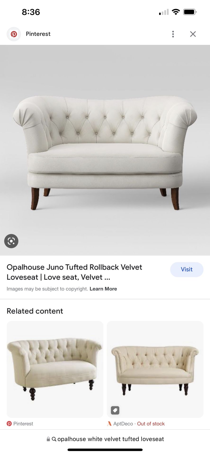 Opalhouse Juno Tufted Velvet Rollback Loveseat White