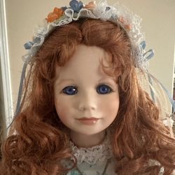 Vintage 21” Elegant Porcelain Red-head Doll 