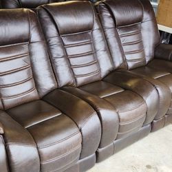 Burgundy/Brown Powered Leather Couch and Love Seats for Sale