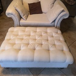 Cream Colored Chair And Half With Ottoman