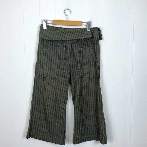 Somewhere Linen Cotton Striped Wide Leg Capris Sz 6