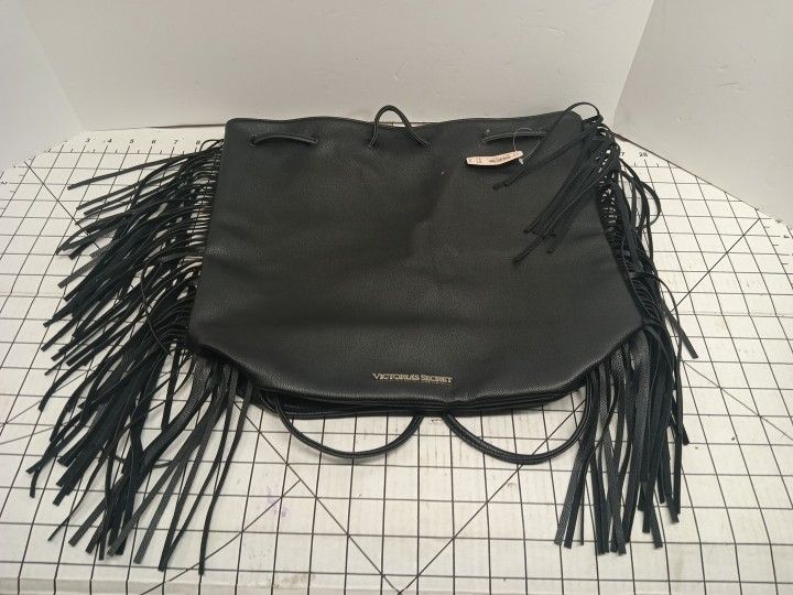 Victoria Secret Black Faux Leather Fringe Backpack Official Fashion Show Bag