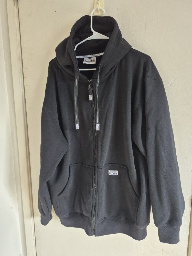PRO CLUB ( 2 PC ) BLACK MEN'S HEAVYWEIGHT FULL ZIP FLEECE HOODIE