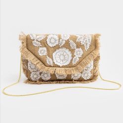 Kami Straw Embellished Clutch-Natural