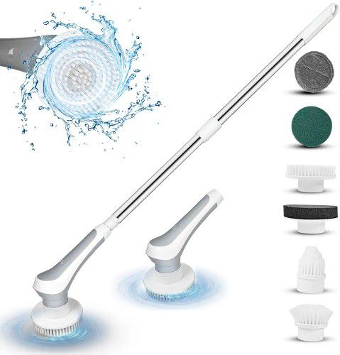 NEW Electric Spin Scrubber Cordless, Power Electric Scrubber with Long Handle, Adjustable Extension Handle, Adjustable Cleaning Brush with 6 Brush