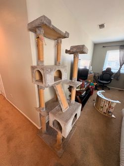 Cat Tree and Wooden Cat House Set